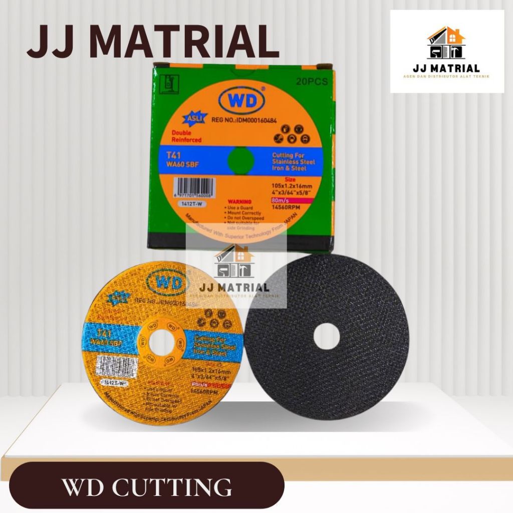 JJ MATRIAL - GROSIRAN Mata Gerinda Potong WD 4" Asli Batu Gerinda Cutting Besi Stainless ISI 20