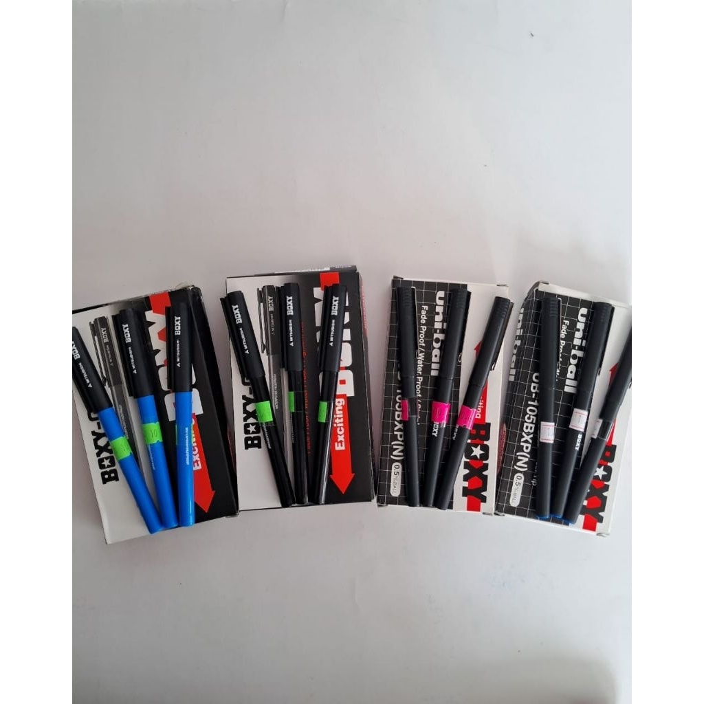 

Pulpen waterproff Boxy UB-105 0.5mm dan Boxy 001P 0.3mm warna hitam dan biru Satuan