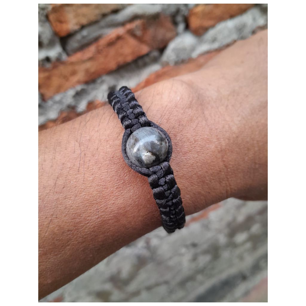 Gelang Macrame Besar Batu Labrador Asli 14 mm