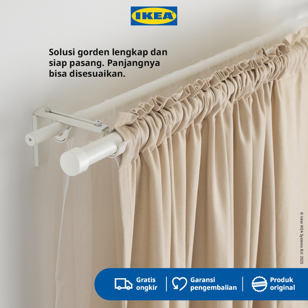 IKEA RACKA/HUGAD Kombinasi Batang Gorden Putih 120-210cm