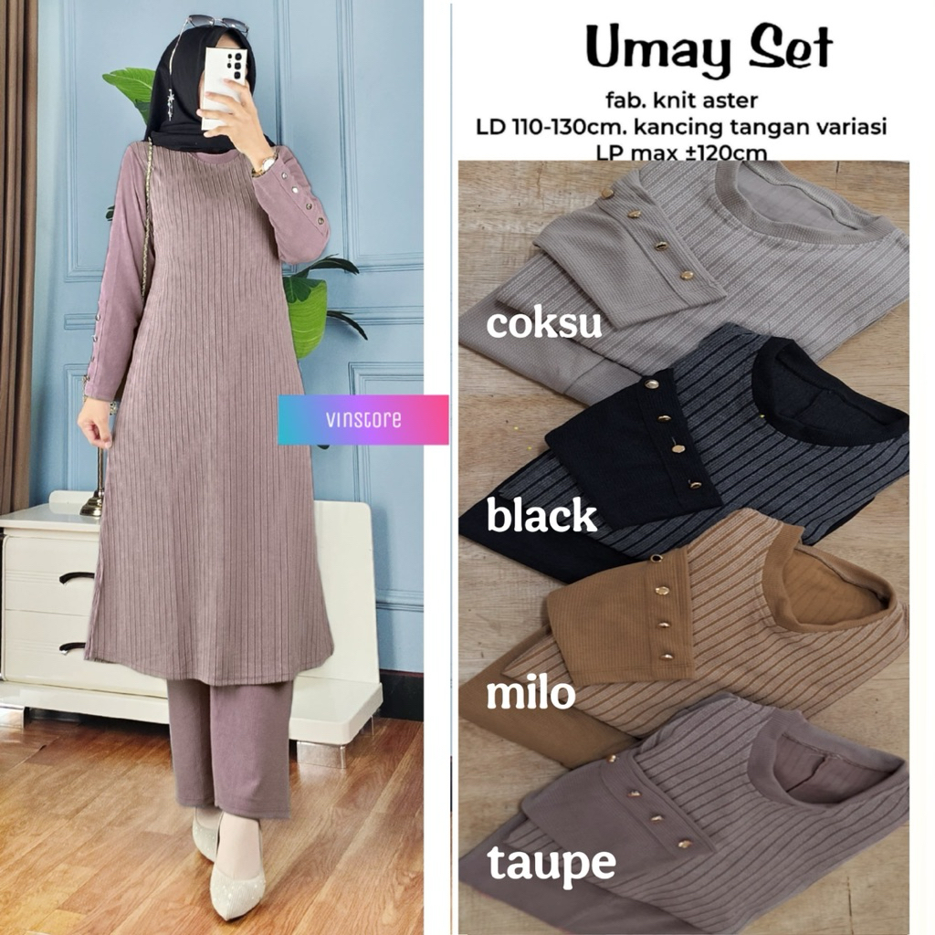 UMAY ROVI ULIN WILANA RUBIKA • MIPAN SET • VINSTORE • setcel oneset setelan wanita long tunik dan ce