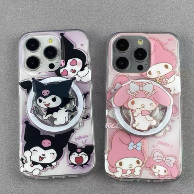 iPhone Case Kuromi & Melody with Magnetic Popstand