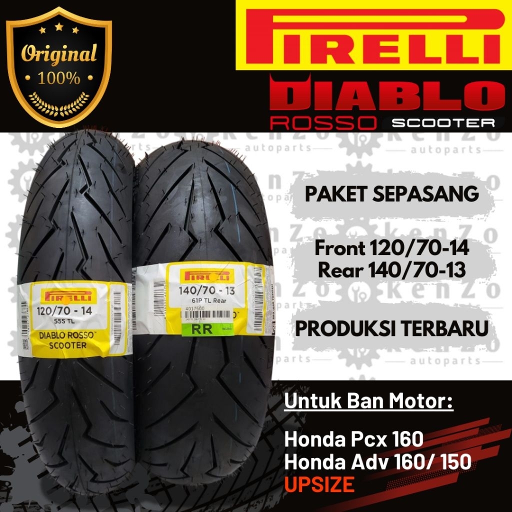 Paket Pirelli Sepasang Diablo Rosso Scooter Ban Tubeless Motor Honda Pcx 160 & Adv 160 120/70-14 & 1