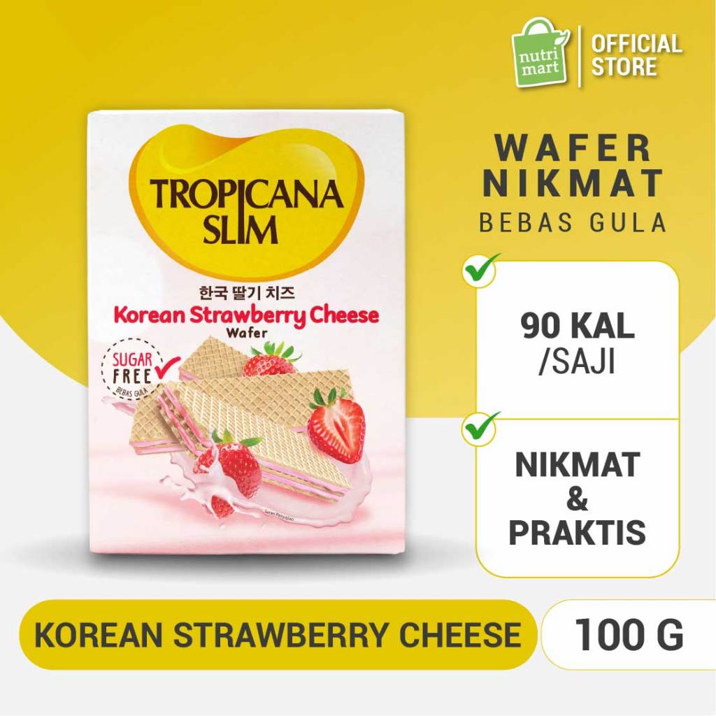 Tropicana Slim Wafer Korean Strawberry Cheese 5 Sch - Wafer Bebas Gula, 90 Kalori untuk Diet Snack D