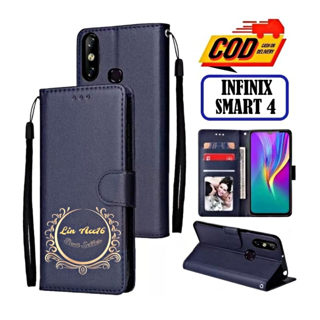 Casing Infinix Smart 4 Case HP Kulit Premium Flip Cover Dompet Elegan - Multifungsi Penutup