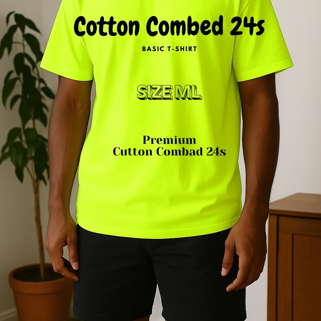 [READY] Kaos Kuning Lemon Polos size ML || Cotton Combed 24s Premium || Lengan Pendek Pria Wanita ||