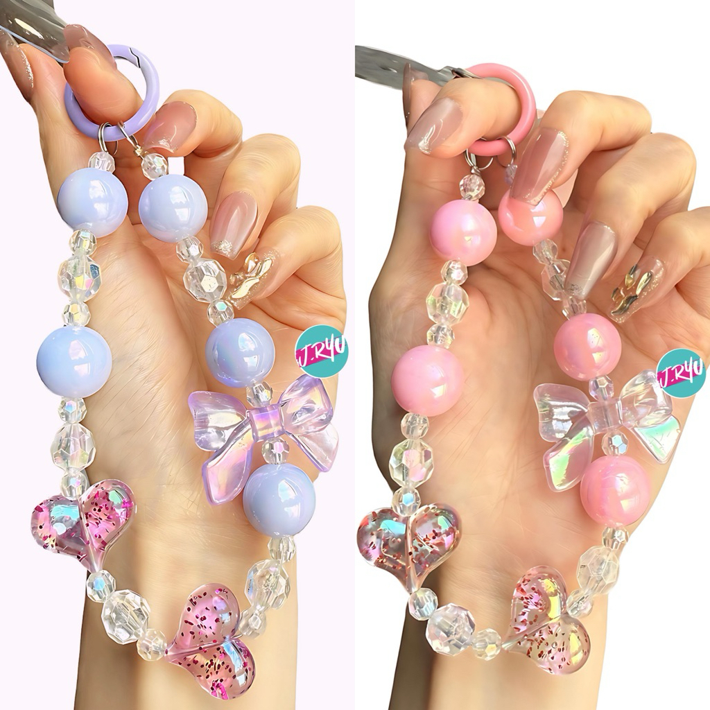 JRYU Gantungan hp Korea motif Love & pita , gantungan gelang ,gantungan tas