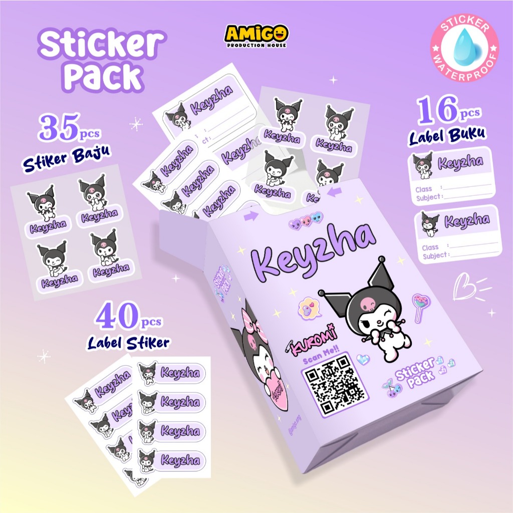 

Sticker label nama pack lucu hadiah ulang tahun waterproof stiker sanrio tahan air