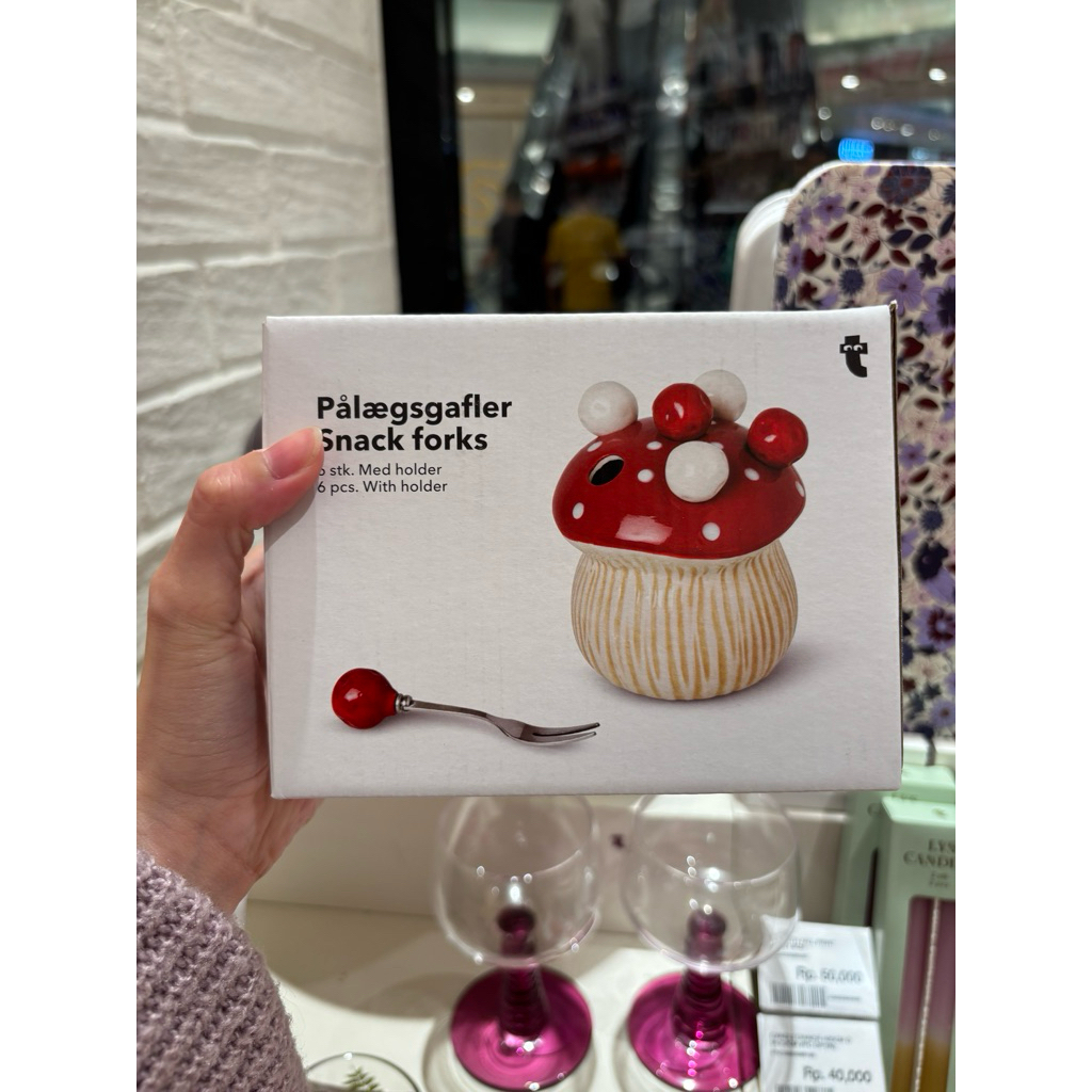 [SALE] Flying Tiger Ceramic Mushroom Snack Forks - Garpu Camilan Keramik