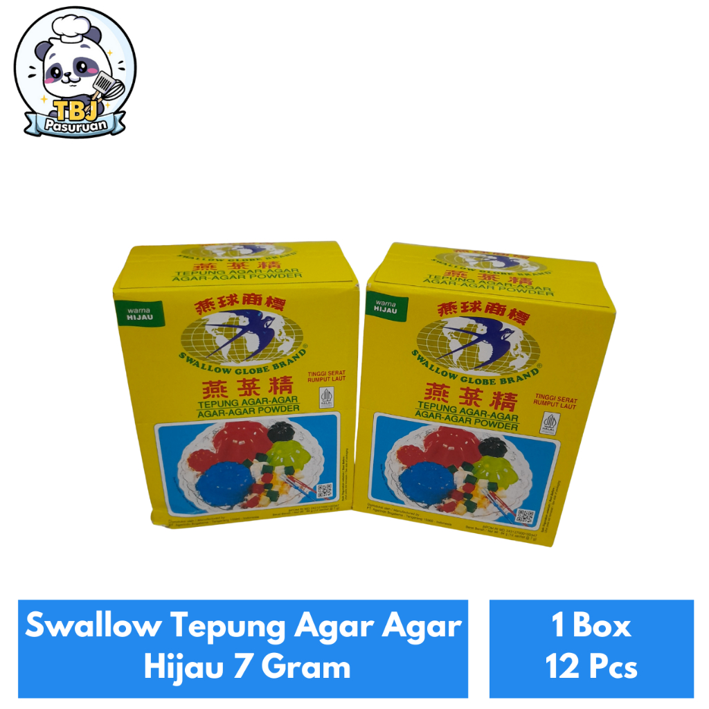 

Swallow Tepung Agar Agar Hijau 7 Gram Kemasan 1 Box Isi 12 Pcs