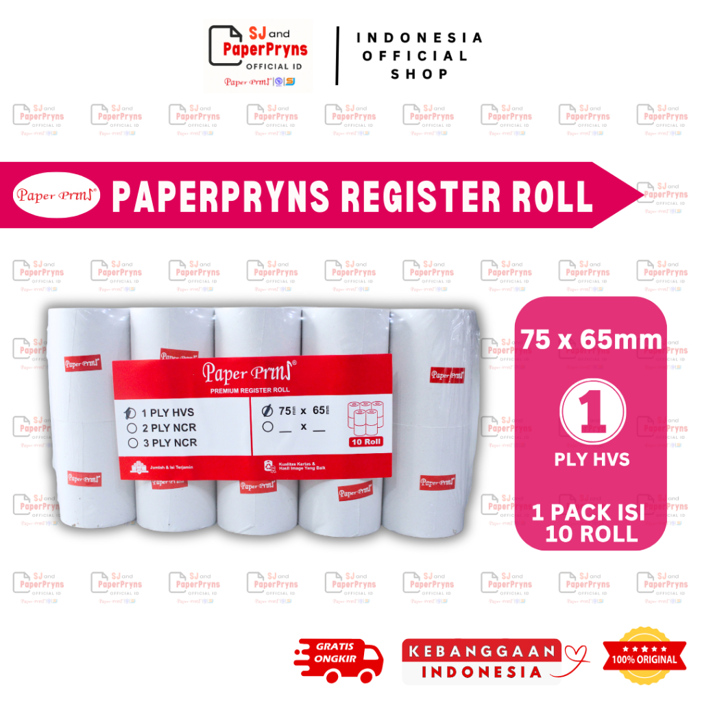 

(PACK) PAPERPRYNS Kertas Telstrook Register Roll 75 x 65mm – 1 PLY HVS
