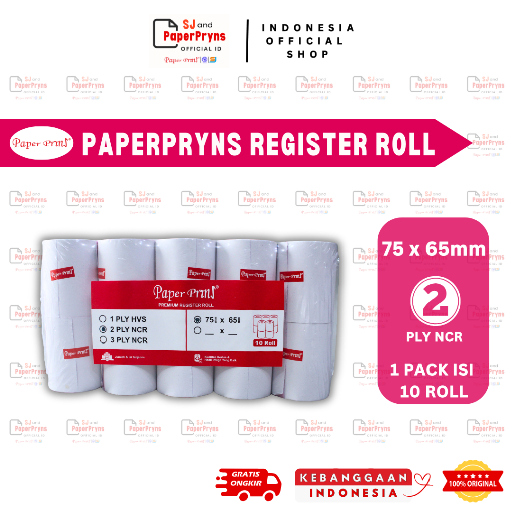 

(PACK) PAPERPRYNS Kertas Telstrook Register Roll 75 x 65mm – 2 PLY NCR