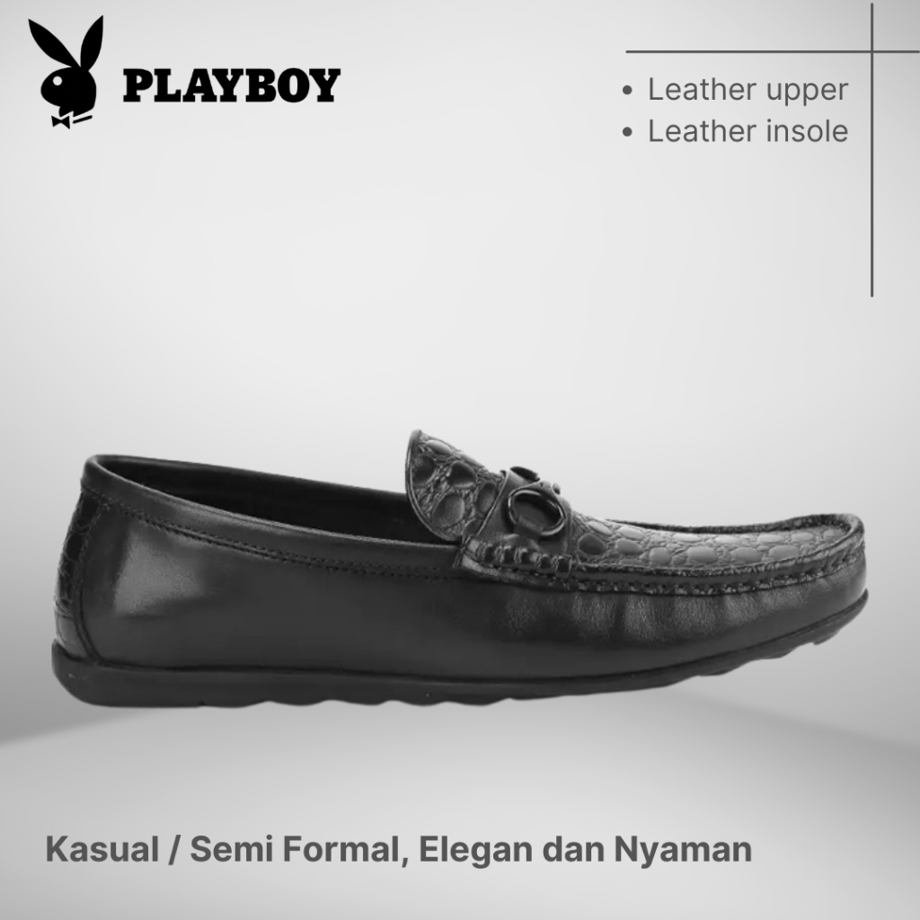 SEPATU PLAYBOY ORIGINAL SLIP ON LOAFER PRIA KULIT ASLI HITAM PL47