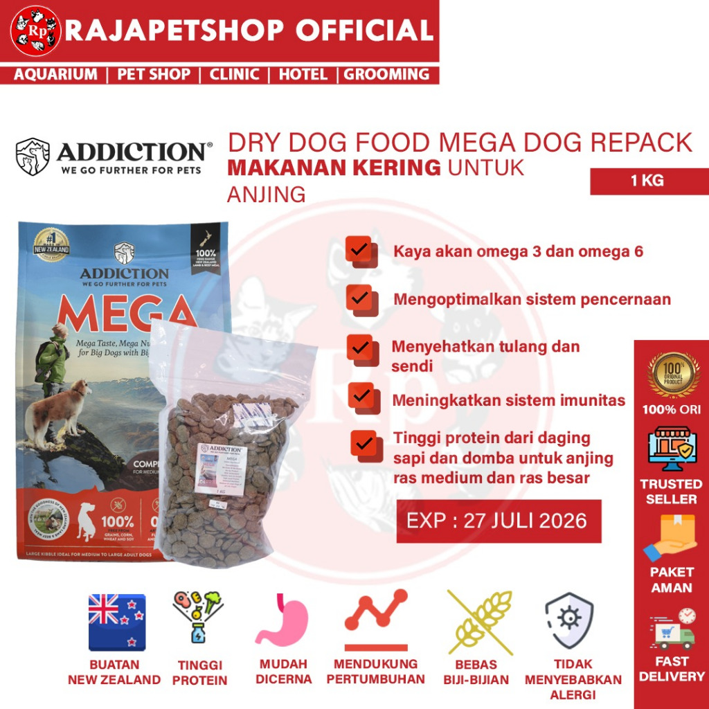 ADDICTION DRY FOOD DOG MEGA REPACK 1 KG MAKANAN KERING ANJING RASA DOMBA SAPI PREMIUM
