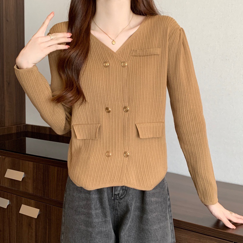 [TTEUDA]  Atasan Knit Rajut Wanita Tweed Blazer Button Gold Variasi Kantong | Tweed Blazer Variasi K