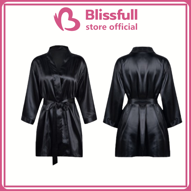 Blissfull Baju Tidur Sexy Kimono Set Lace Bahan Satin Ascalor Sutra Piyama
