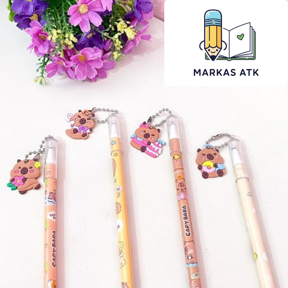 

Pulpen Gel Gantungan Capybara Masbro Viral Tinta Hitam Karet Gepeng Lucu Pena Bolpen Kapibara ATK Sekolah Kado Souvenir Murah COD