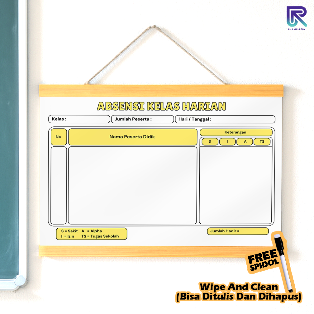 

RHA GALLERY Planner Sekolah Absensi Kelas Harian Siswa Wipe And Clean List Jadwal Tulis 32x48 CM