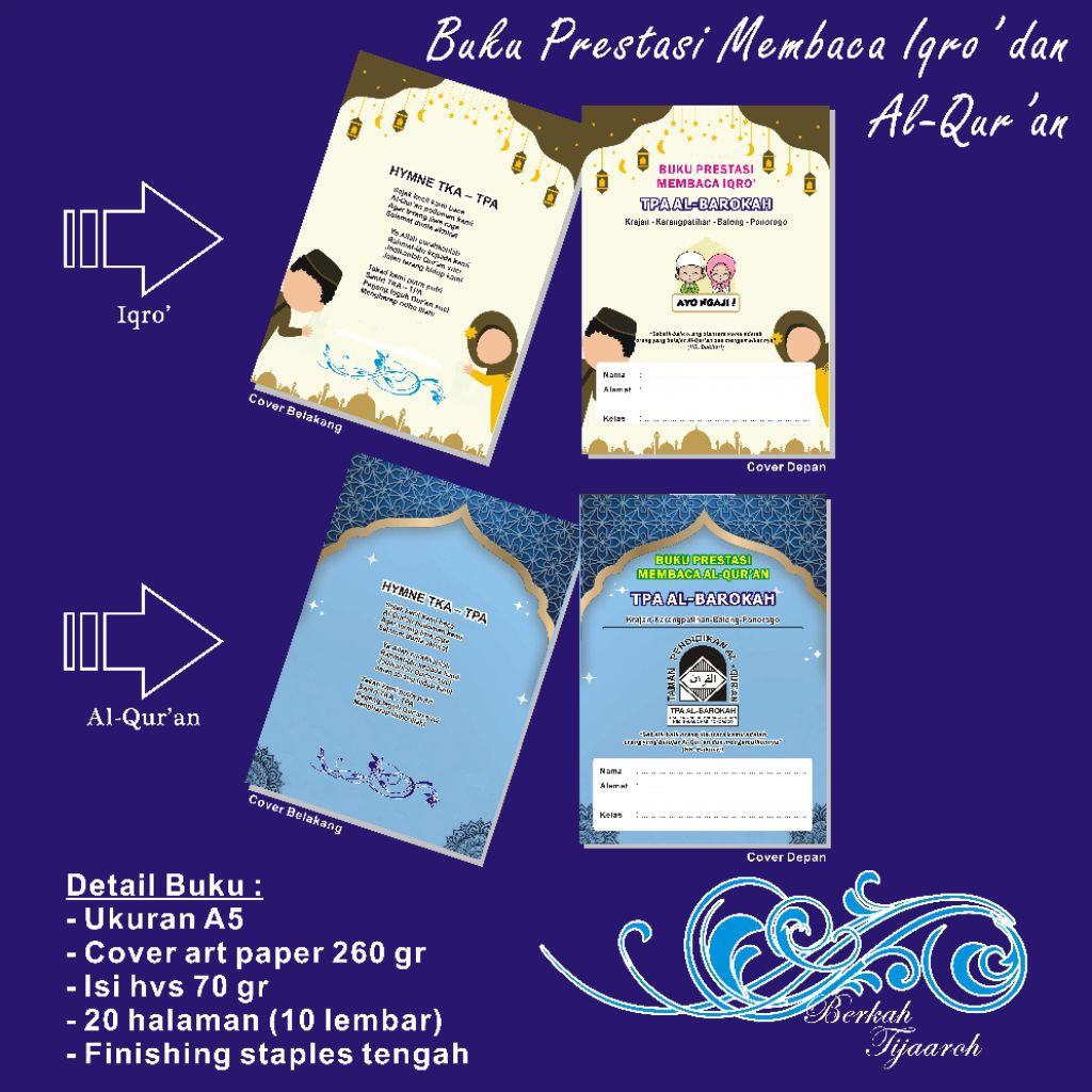 

BUKU PRESTASI MEMBACA IQRO' /AL-QUR'AN santri TPA/TPQ/Madin. (CUSTOM)