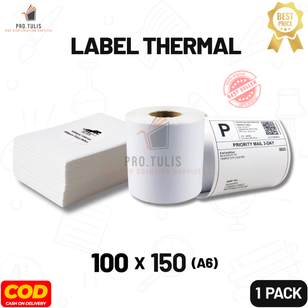 

(1 Pack) Kertas Label Thermal KUYA A6 100x150mm Isi 500 Lembar. ProTulis