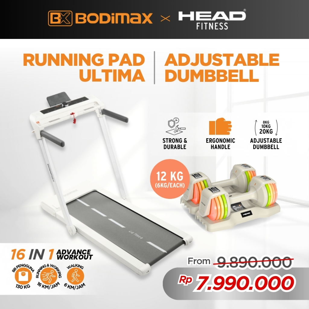 Bundling Bodimax Running Pad Ultima + Head Adjustable Dumbbell 12kg