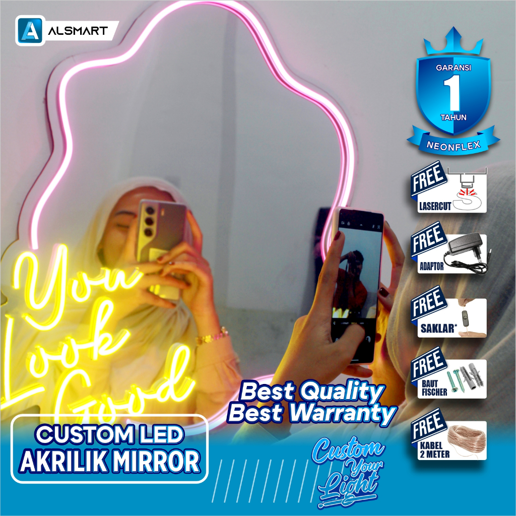 [CUSTOM] Cermin Neon Flex Custom Lampu Neon Tulisan Logo Dekorasi Toko