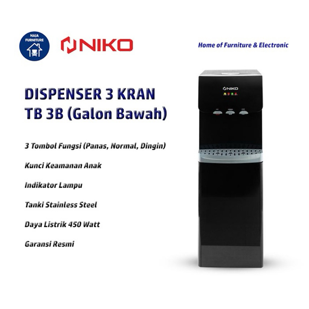 NIKO Dispenser Galon Bawah Takara TB 3B Grey | Dispenser Niko 3 Kran Galon Bawah | Dispenser Galon B