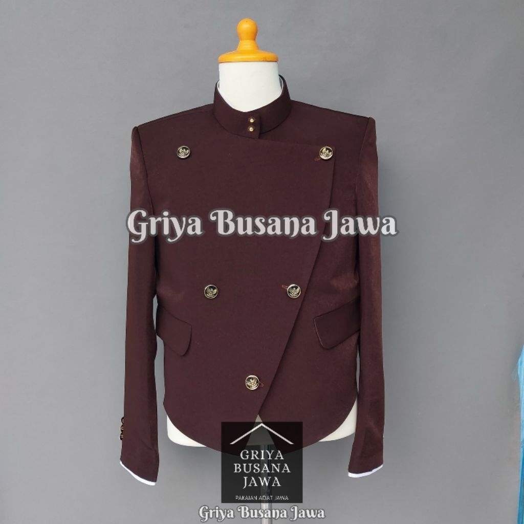 Beskap Solo Krowok Alusan Warna Cokelat Mahogany