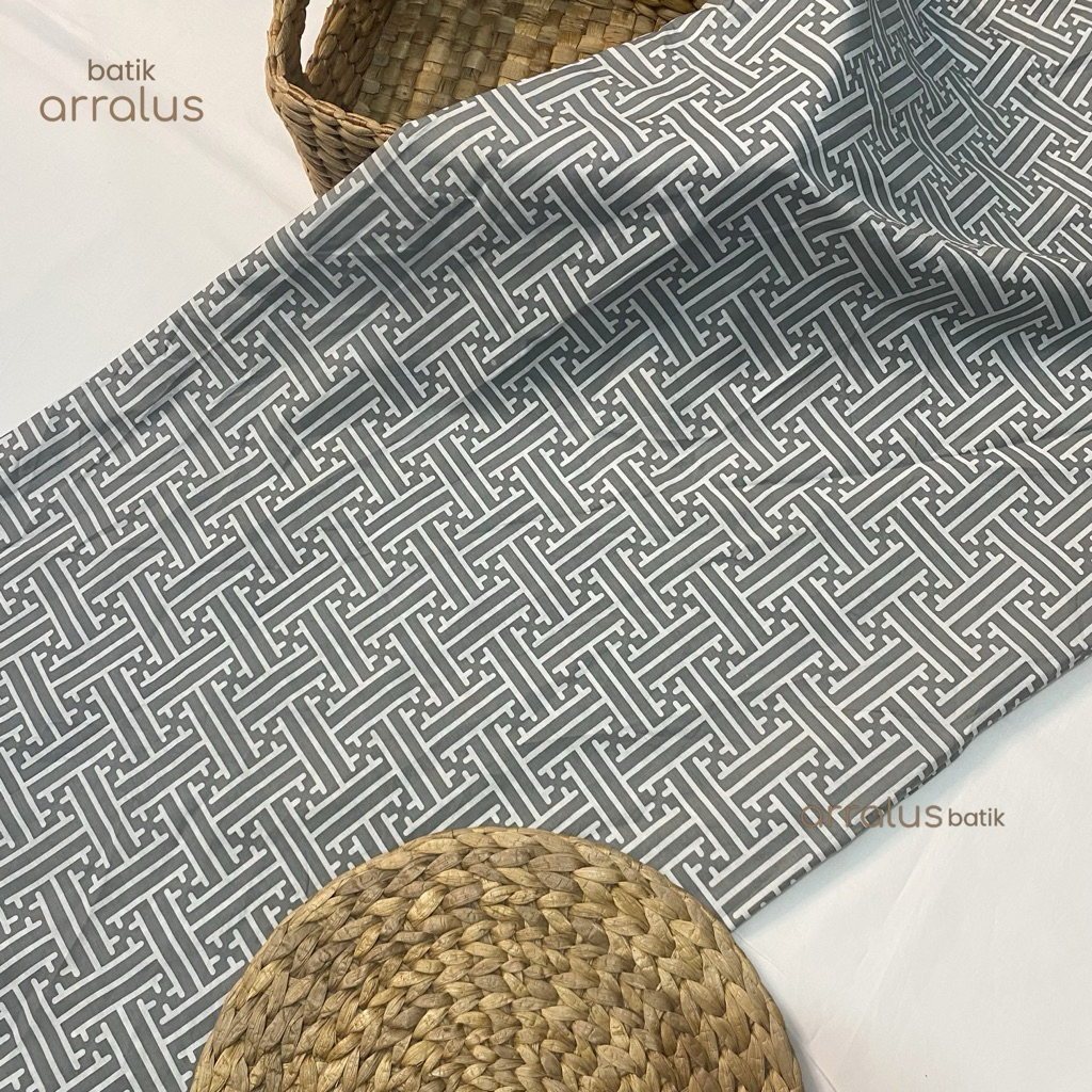 Kain Batik Print Motif Angkin Warna Abu - Bahan Katun Prima Ukuran 2x1 Meter - Batik Simple Modern -