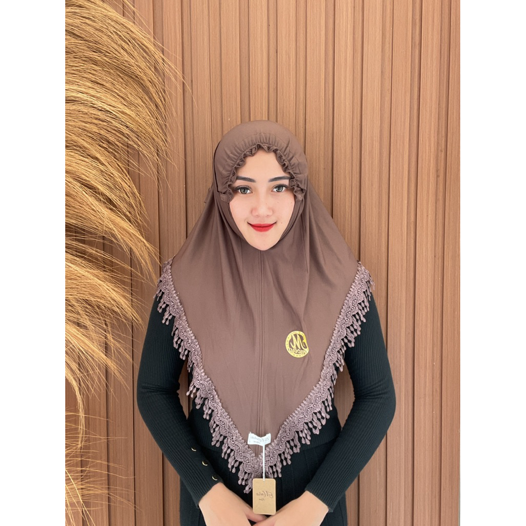 Indah Store - Hijab Instan Bergo Kerut Tali Renda Senada TETES AIR Yura By Moira
