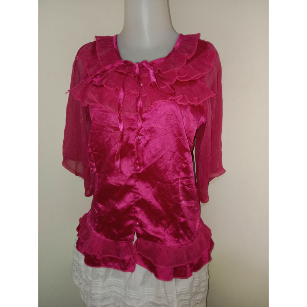 blouse ruffle pink vintage 40's