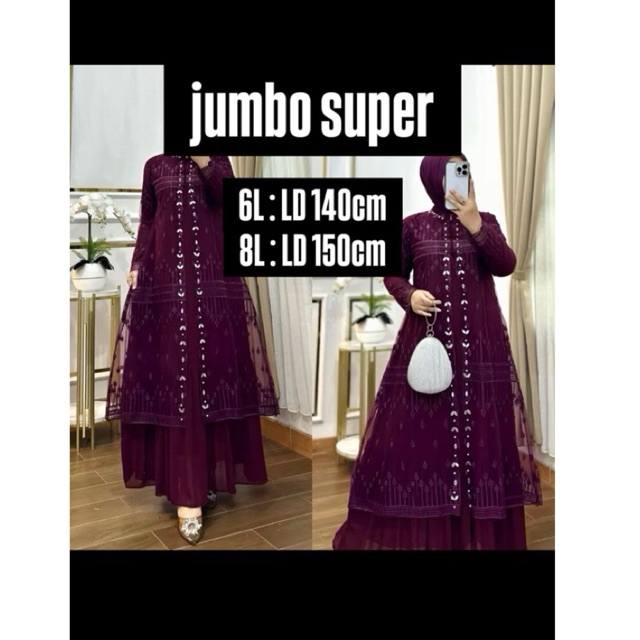 Gamis JUMBO Super LD 140 dan LD 150 Dress Busui Ceruty Babydoll Gamis Pesta Mewah Terbaru Baju Konda