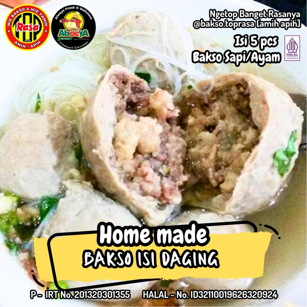 

Frozen Bakso Isi Daging Premium Besar Bakso Daging Sapi/Ayam Besar Isi Daging Premium [isi 5pcs] Free Bumbu Kuah Kaldu