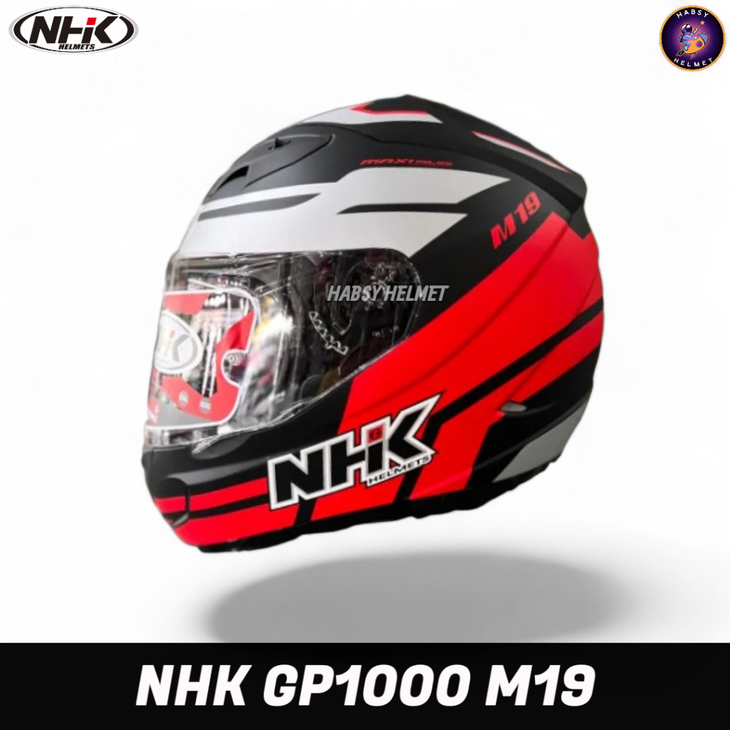 HELM NHK GP1000 MOTIF M19 BLACK RED DOF|FULL FACE DOUBLE VISOR SNI