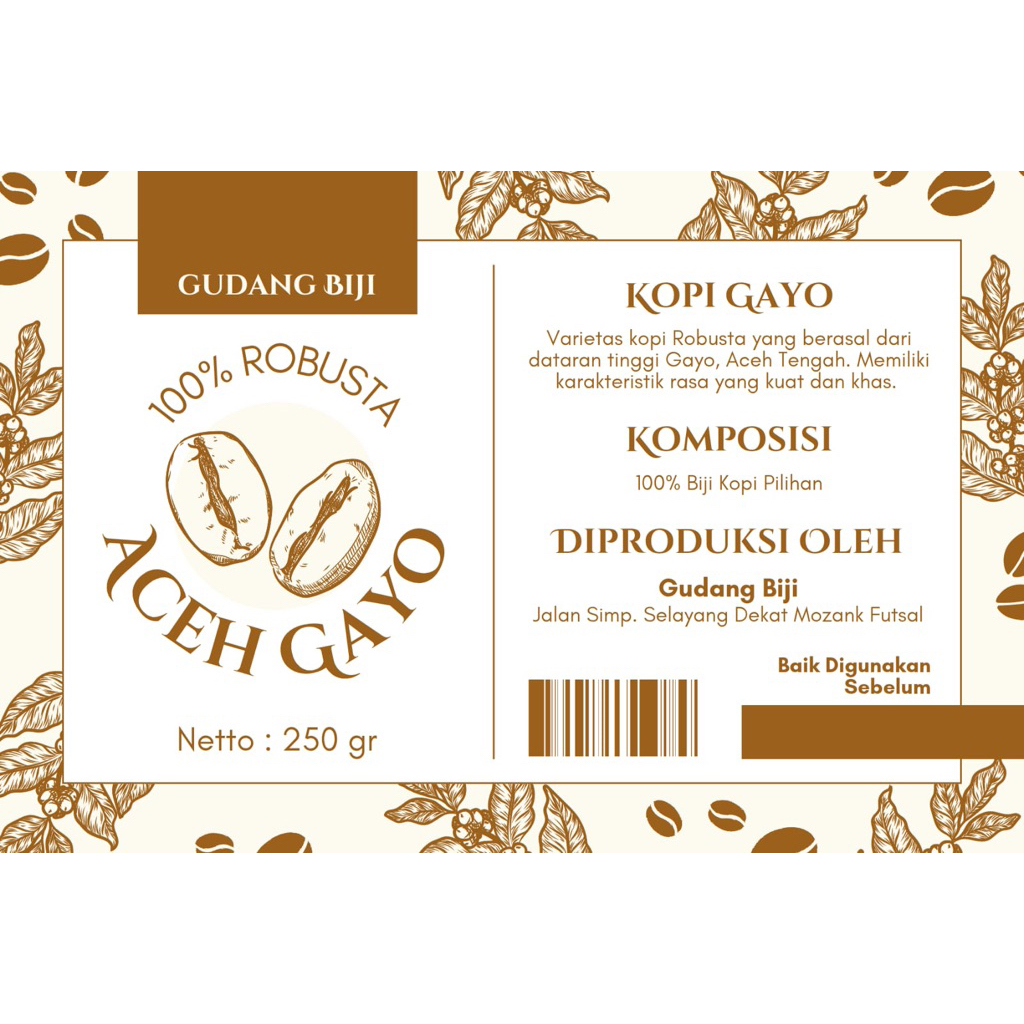 

Kopi Robusta Gayo 250gr 100% biji pilihan Medium Dark