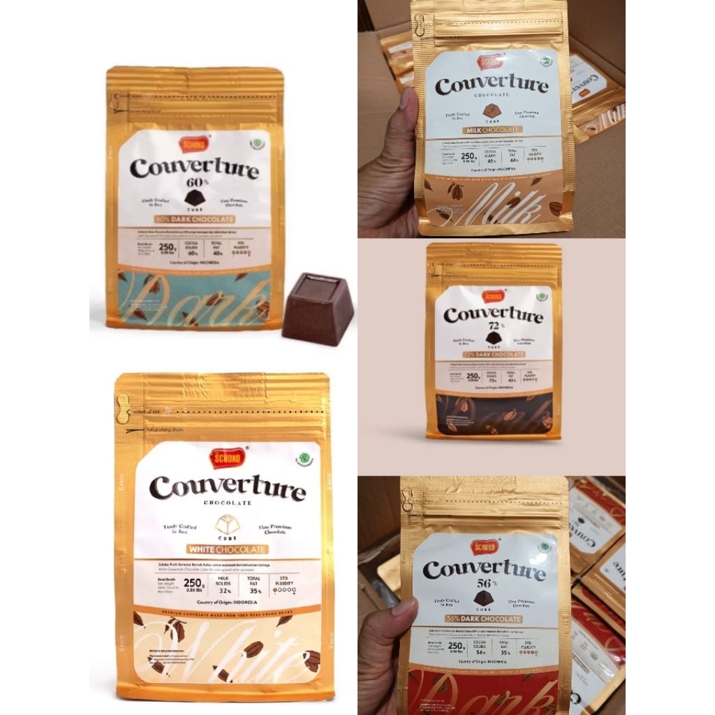 

Schoko Chocolate Milk / White / Dark Couverter 56% / 60 % Cube - 250 gr Coklat , koverter dadu