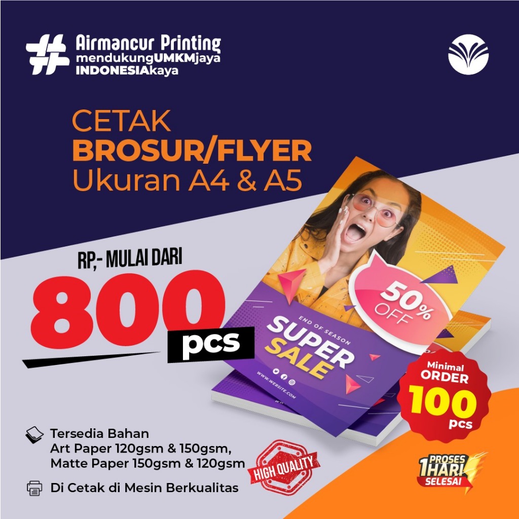 

Cetak Brosur Flyer A4/A5 Kilat 1hari jadi! Print Brosur Custom - Print Murah Berkualitas