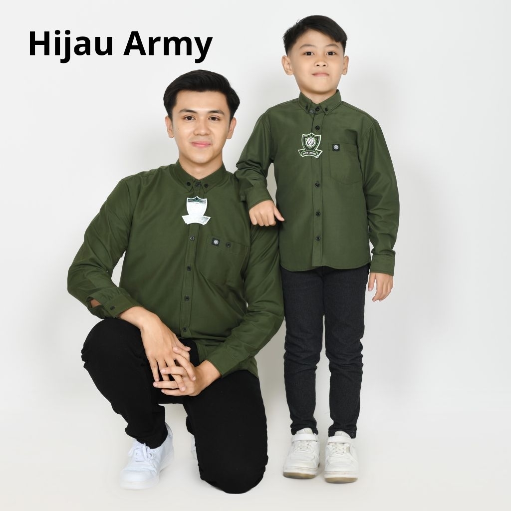 Army Kemeja Polos Couple Ayah Dan Anak Warna Army Lengan Panjang Kemeja Polos Pria Katun Poplin
