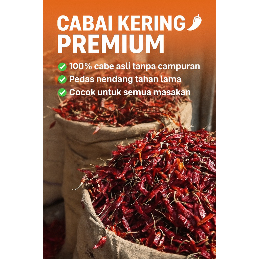 CABE MERAH KERING TANPA TANGKAI CABAI MERAH KERING CABE MERAH TEJA 1KG