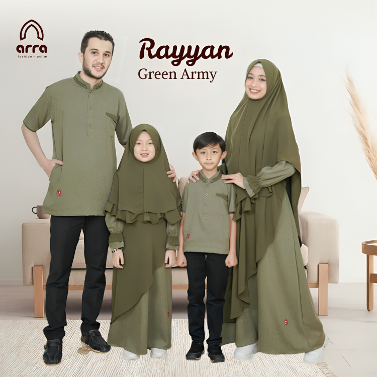 ARRA RAYYAN - Baju Sarimbit Couple Keluarga Gamis Koko Ayah Ibu Anak Hijau Army Jumbo XXL XXXL 4XL