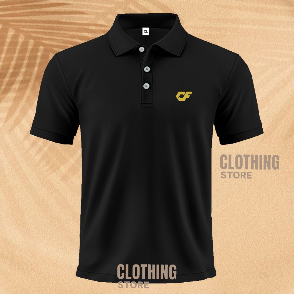 COD !!! Polo Shrit Distro  CF Text Gold Premium Baju Kerah Unisex Lengan Pendek T-Shrit Kaos Pria Wa