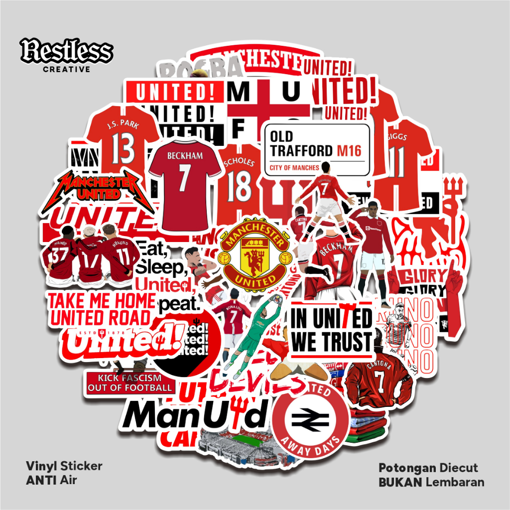 

Sticker Pack Manchester United Vinyl Aesthetic The Red Devils Tumbler Helm Stiker Koper Anti Air