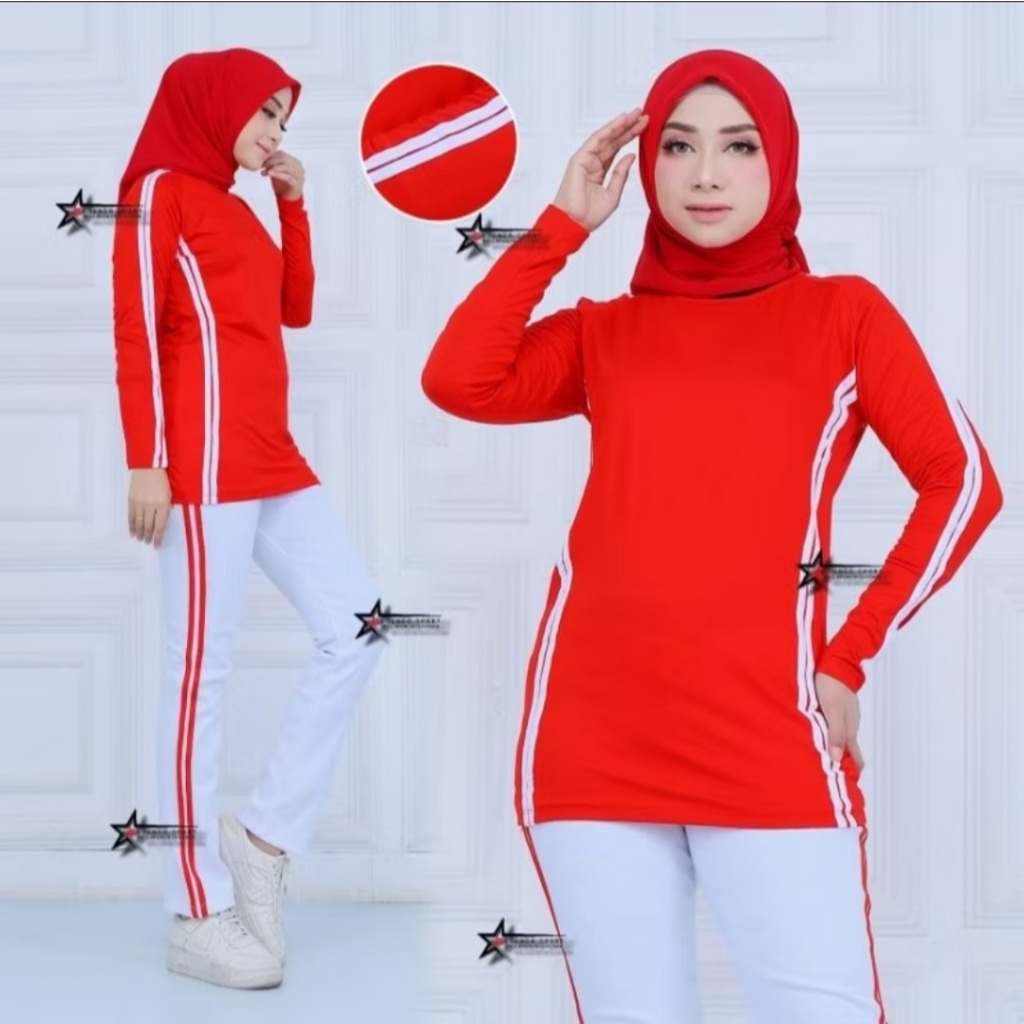 Setelan Baju Olahraga Senam Wanita merah putih / Seragam Olahraga Senam aerobic jogging
