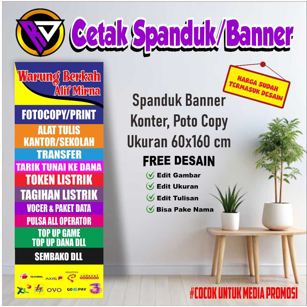 Spanduk Banner Konter, Poto Copy Ukuran 60x160 cm