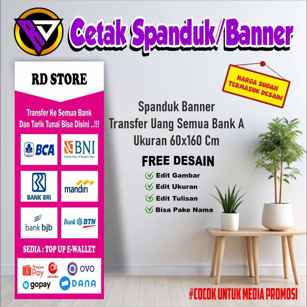 Spanduk Banner transfer uang semua bank A Ukuran 60x160 cm