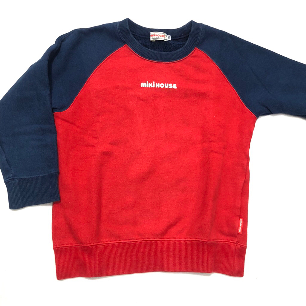 Miki house sweater anak size 100 merah navy lengan panjang sku 1145