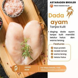 

Daging ayam dada fillet boneless tanpa kulit 1kg astaraden broiler