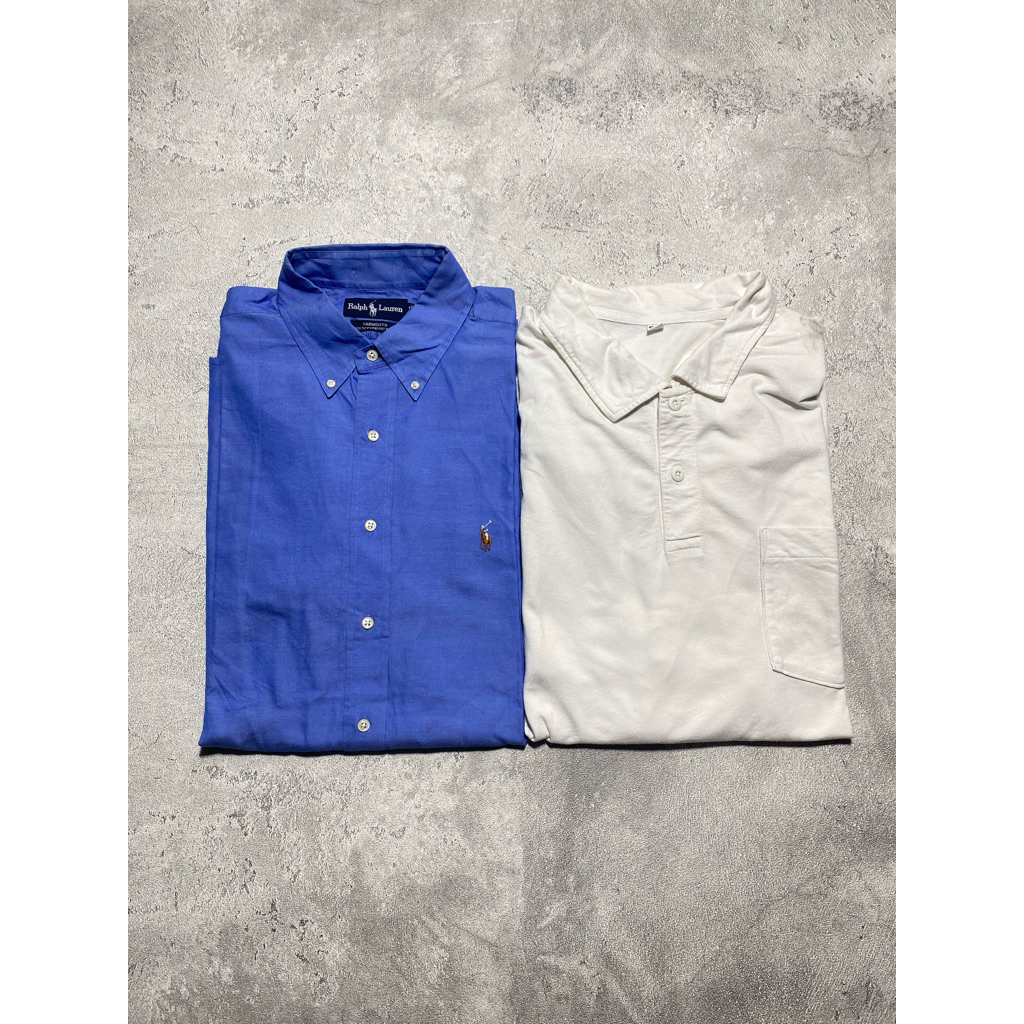 ~ kemeja RL (JUMBO )bonus uniqlo kerah (JUMBO) ~ harga 90rb co lewat oren ~ warna:biru size XXL(83x7