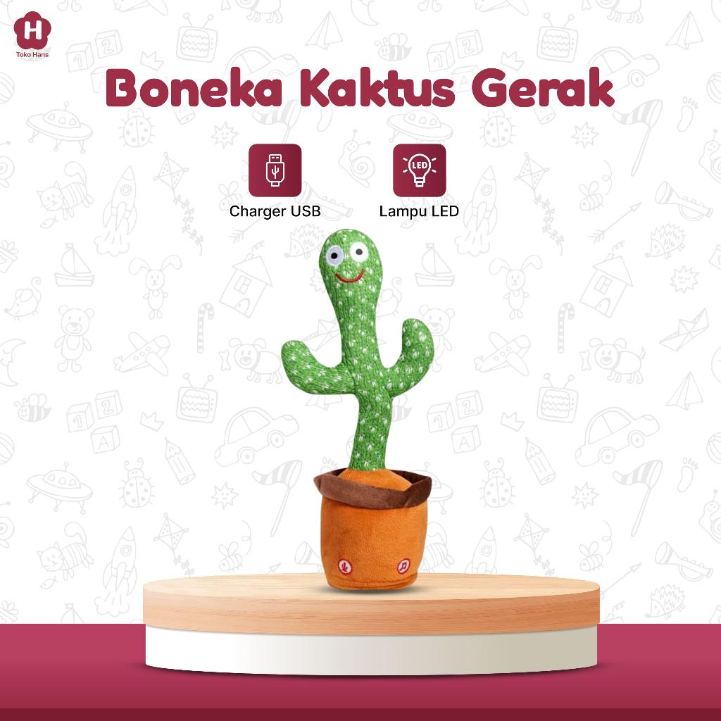 Hanstoy House - Boneka Goyang | Mainan Anak Boneka Kaktus LED Bergoyang USB Charge - Boneka Mainan