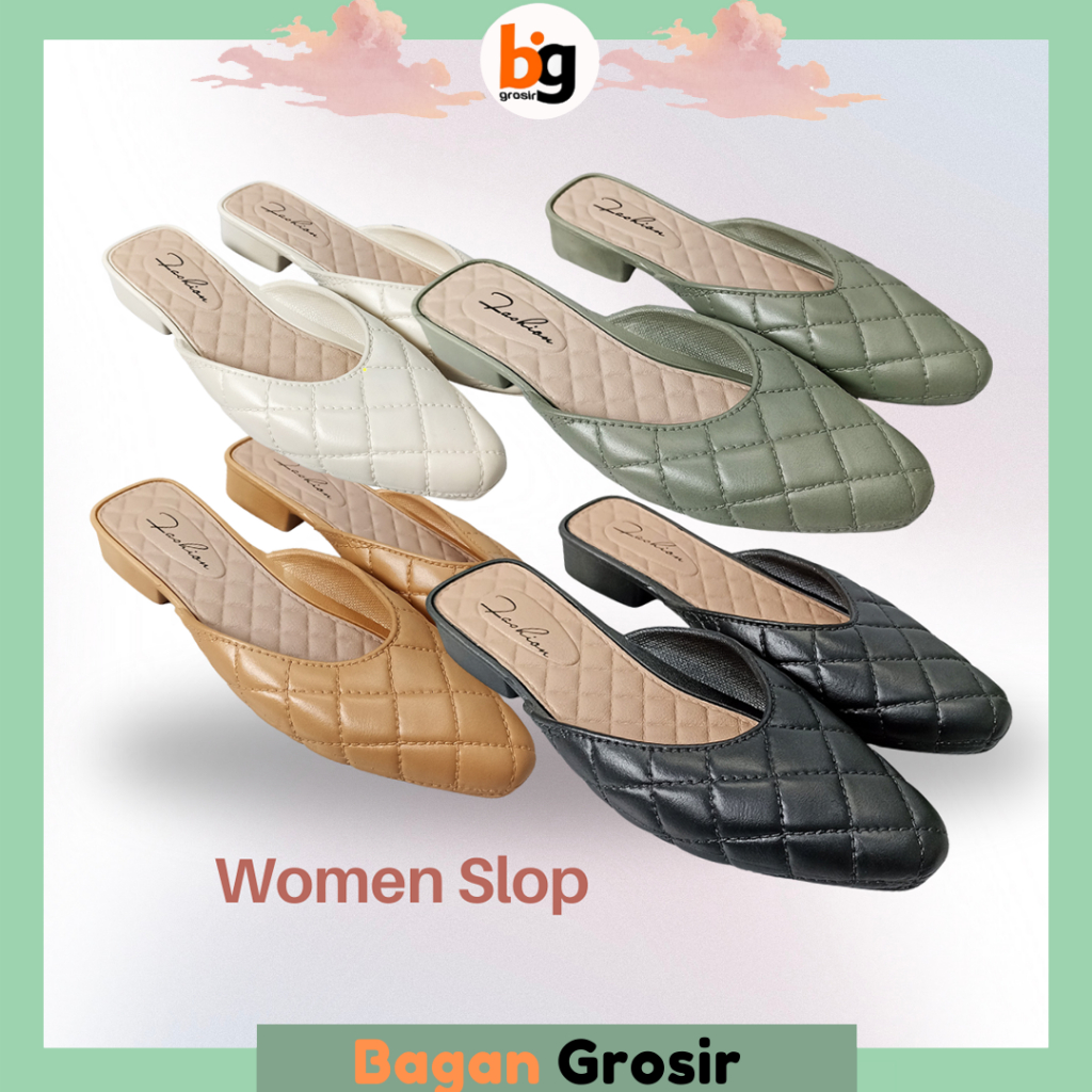 BG Sandal Semi Sepatu Menutup Flat Wanita Fashionable Gaya Korea Emboss SPT-65